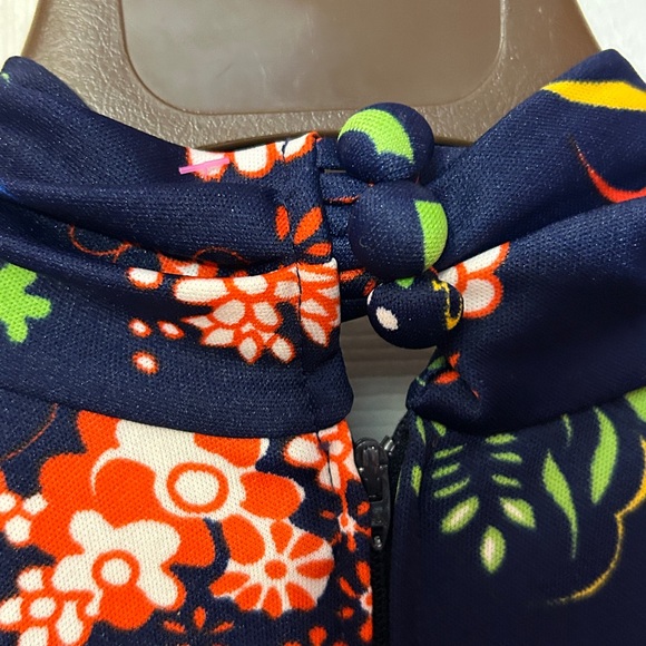 Vtg 60s/70s Gay Gibson Floral Halter Maxi Dress Navy Boho - Picture 5 of 7